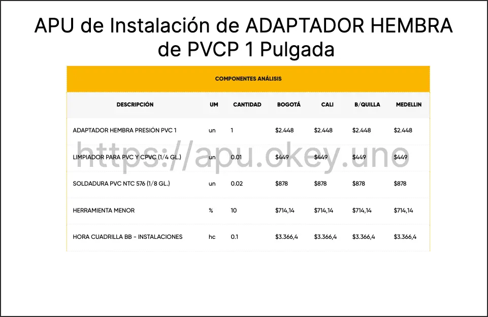 APU de Instalación de ADAPTADOR HEMBRA de PVCP 1 Pulgada